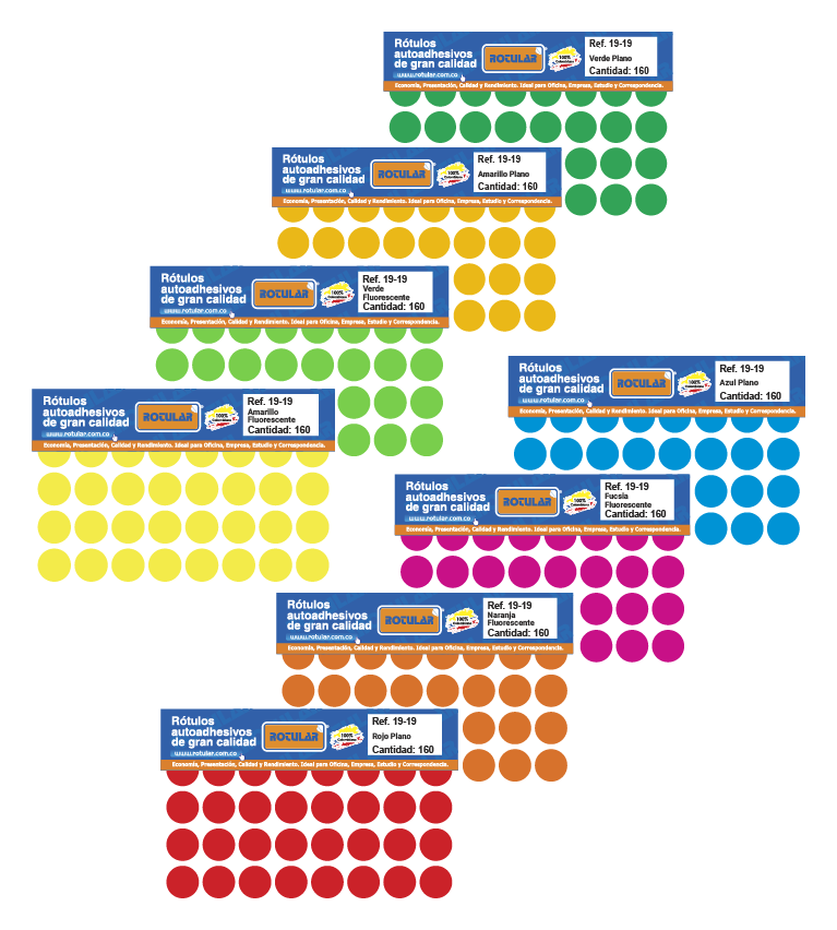 rotulos adhesivos de colores en forma circular, tamaño 19 mm